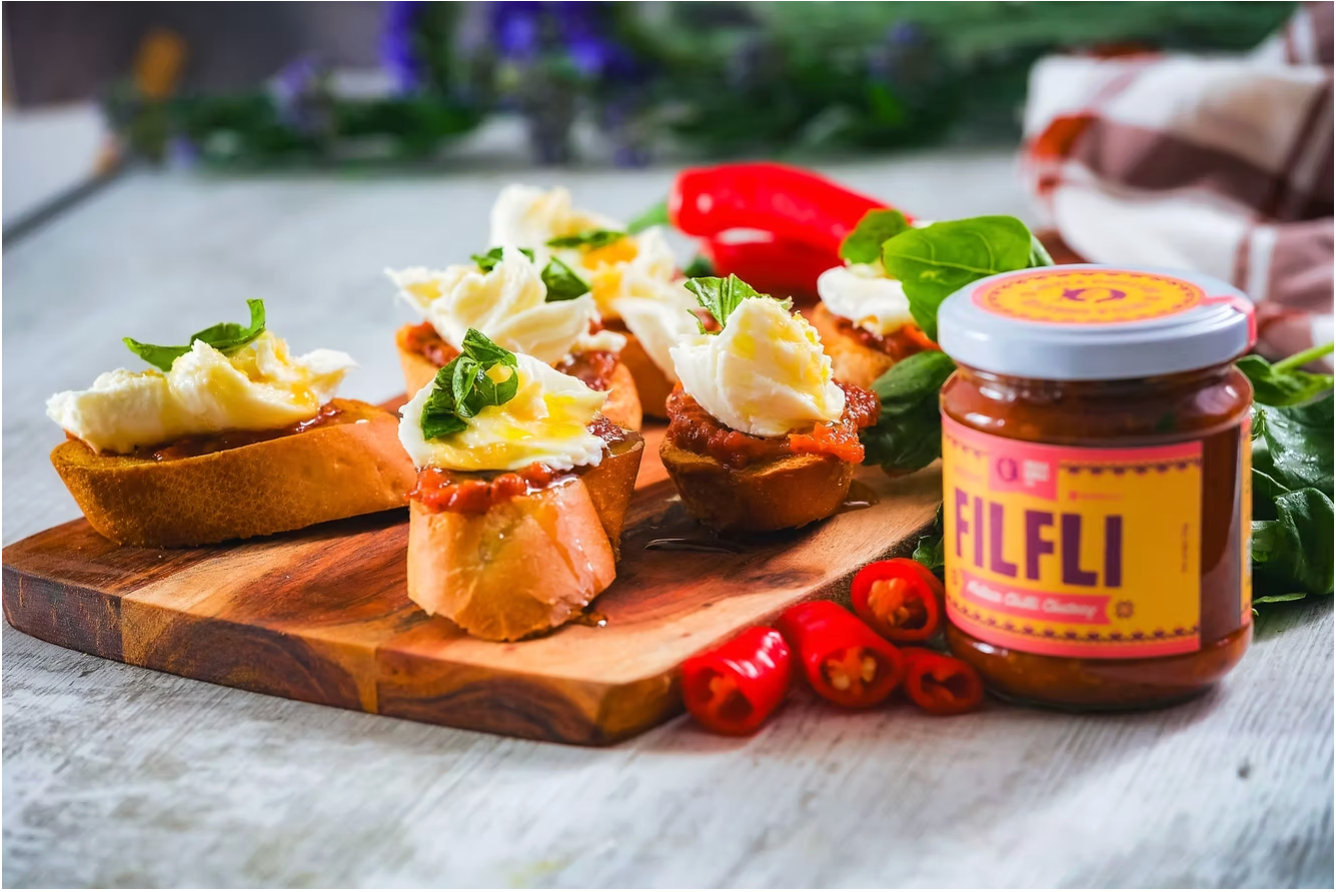 Chilli Chutney Crostini with Burrata & Honey Drizzle (Using Filfli) by OMG Food Malta
