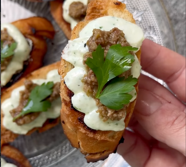 Whipped Feta Crostini with Olive & Chilli Tapenade (Makes 9 crostini) by Mum Goes Nuts